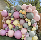 Dusty Green Pink Yellow Balloon Garland - Double Stuffed Pastel Pink Lilac Yellow Balloons Haze Pink Purple Green Floral Balloon Arch Kit