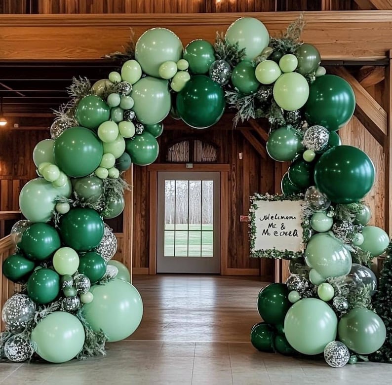 Dark Green and Sage Green Balloon Garland Double Stuffed Dusty Sage Green Balloons Forest Emerald Green Balloons Green Balloon Arch Kit