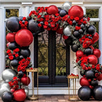 Black Red Silver Balloon Garland Red Black Balloons Different Sizes Dark Red Latex Red Metallic Silver Balloon Arch Kit ,74Pcs