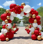 Red White Gold Balloon Arch Double Stuffed Red and White Balloons Matte Ruby Red Balloon Garland Kit Metallic Gold Latex Balloons