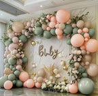 Dusty Green Pink Balloon Garland Double Stuffed Blush Pink Cream Balloon Retro Green Peach Balloon Arch Kit Sand White Balloons