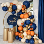 Fall Balloon Arch Kit, Navy Blue White Metallic Gold Double Stuffed Burnt Orange Fall Balloon Garland Arch Kit for Thanksgiving Balloons