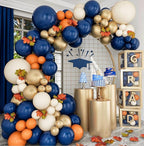 Fall Balloon Arch Kit, Navy Blue White Metallic Gold Double Stuffed Burnt Orange Fall Balloon Garland Arch Kit for Thanksgiving Balloons