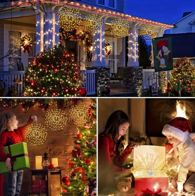 Firework Lights Waterproof Hanging, 200 LED Battery Operated Decorative String Lights Outdoor for Wedding, Party, Backyard, Patio Indoor