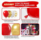 Red Gold White Balloon Garland Arch Kit, 187Pcs Explosion Star Balloons Red White Metallic Gold Confetti Latex Balloon for Valentine's Day