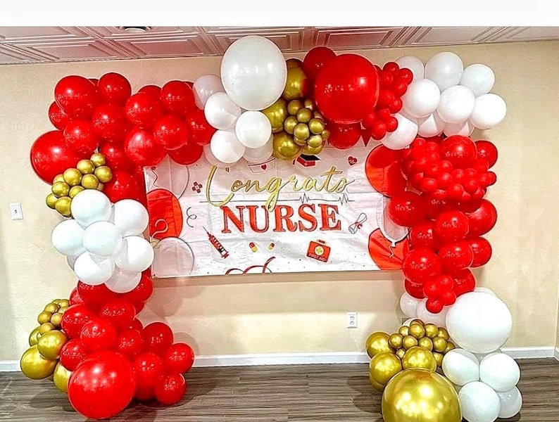 Red Gold White Balloon Garland Arch Kit, 187Pcs Explosion Star Balloons Red White Metallic Gold Confetti Latex Balloon for Valentine's Day