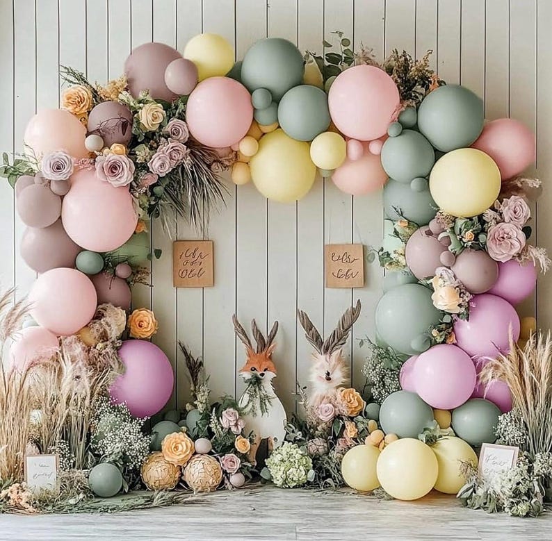 Dusty Green Pink Yellow Balloon Garland - Double Stuffed Pastel Pink Lilac Yellow Balloons Haze Pink Purple Green Floral Balloon Arch Kit