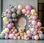 Dusty Green Pink Yellow Balloon Garland - Double Stuffed Pastel Pink Lilac Yellow Balloons Haze Pink Purple Green Floral Balloon Arch Kit