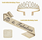 60th Birthday Decorations for Women Gold, Including 60th Birthday Sash and Tiara,60th Birthday Cake Topper and Number 60 Candles, Happy 60th
