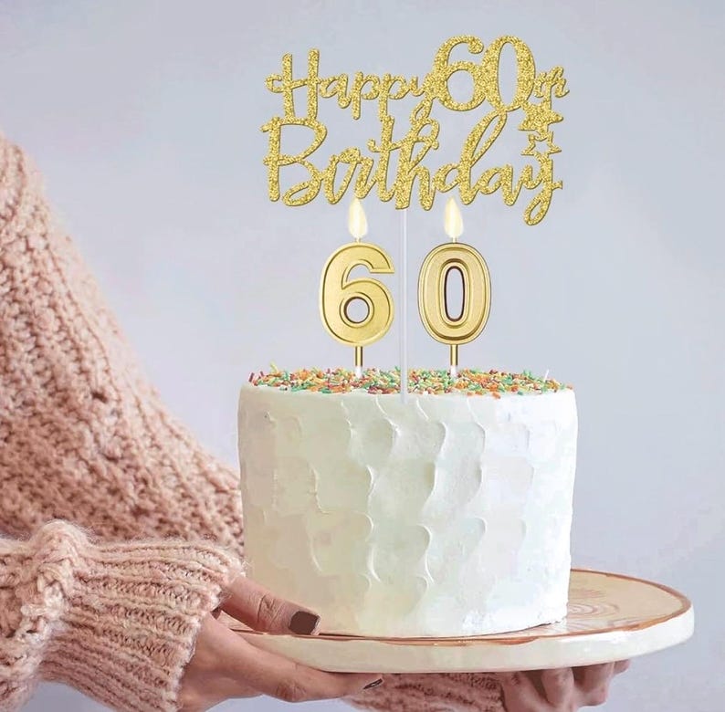 60th Birthday Decorations for Women Gold, Including 60th Birthday Sash and Tiara,60th Birthday Cake Topper and Number 60 Candles, Happy 60th