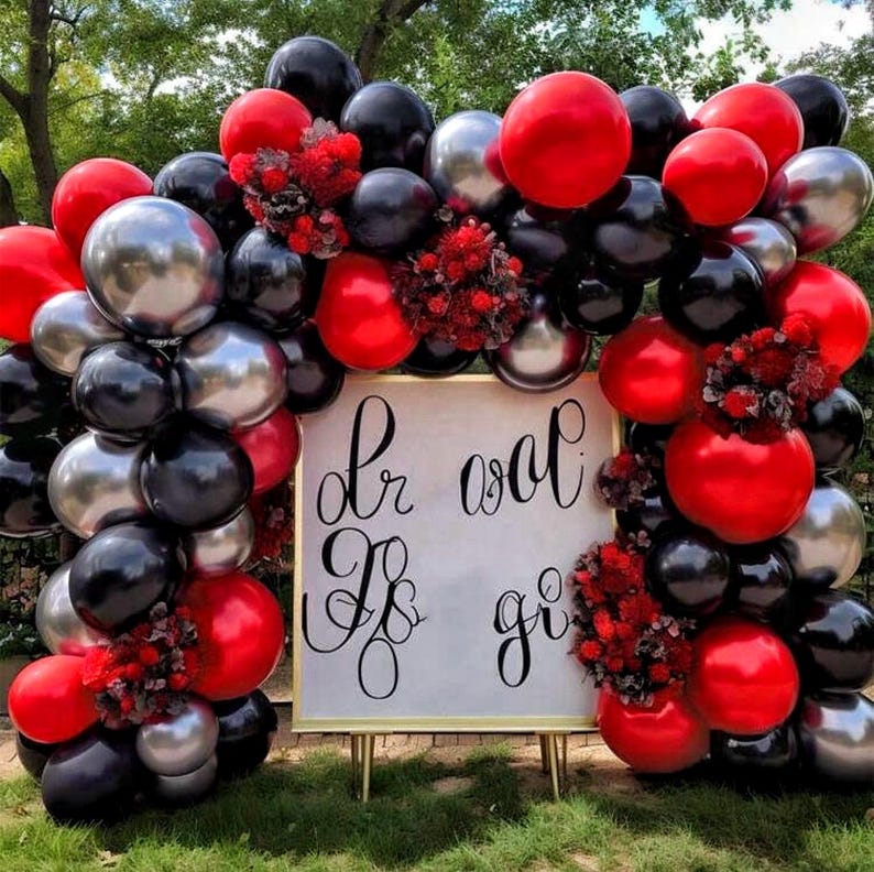 Black Red Silver Balloon Garland Red Black Balloons Different Sizes Dark Red Latex Red Metallic Silver Balloon Arch Kit ,74Pcs