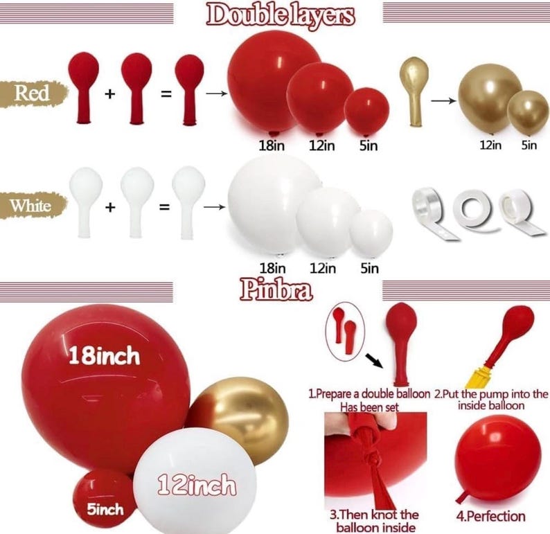 Red White Gold Balloon Arch Double Stuffed Red and White Balloons Matte Ruby Red Balloon Garland Kit Metallic Gold Latex Balloons