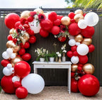 Red White Gold Balloon Arch Double Stuffed Red and White Balloons Matte Ruby Red Balloon Garland Kit Metallic Gold Latex Balloons