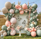 Dusty Green Pink Balloon Garland Double Stuffed Blush Pink Cream Balloon Retro Green Peach Balloon Arch Kit Sand White Balloons