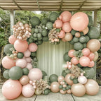Dusty Green Pink Balloon Garland Double Stuffed Blush Pink Cream Balloon Retro Green Peach Balloon Arch Kit Sand White Balloons