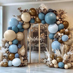 Blue Brown Balloon Arch Kit - Double Stuffed Dusty Blue Dark Brown White Sand Latex Balloon Neutral Pastel Blue Coffee Cream Balloon Garland