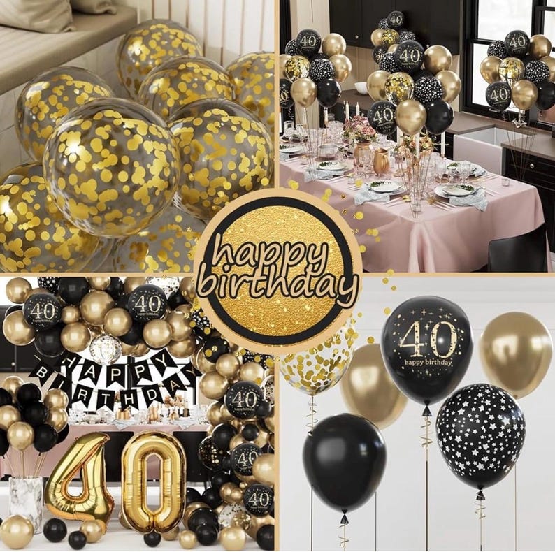 40th Birthday Decorations for Men Women, Black and Gold 40th Birthday Balloons Party Decorations with 40th Happy Birthday Banner