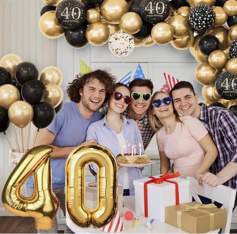 40th Birthday Decorations for Men Women, Black and Gold 40th Birthday Balloons Party Decorations with 40th Happy Birthday Banner