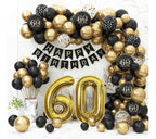 60th Birthday Decorations for Men Women, Black and Gold 60th Birthday Balloons Set Party Decorations with Happy 60th Birthday Decorations