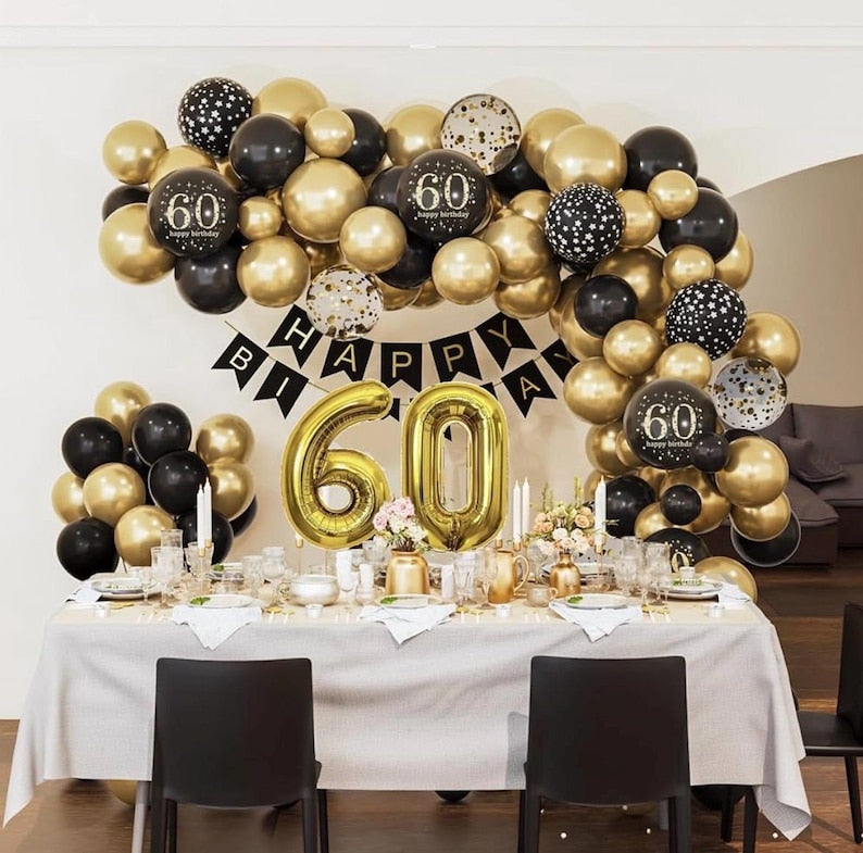 60th Birthday Decorations for Men Women, Black and Gold 60th Birthday Balloons Set Party Decorations with Happy 60th Birthday Decorations