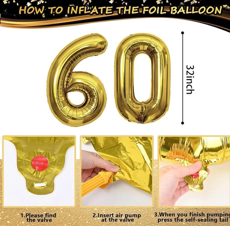 60th Birthday Decorations for Men Women, Black and Gold 60th Birthday Balloons Set Party Decorations with Happy 60th Birthday Decorations