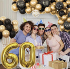 60th Birthday Decorations for Men Women, Black and Gold 60th Birthday Balloons Set Party Decorations with Happy 60th Birthday Decorations