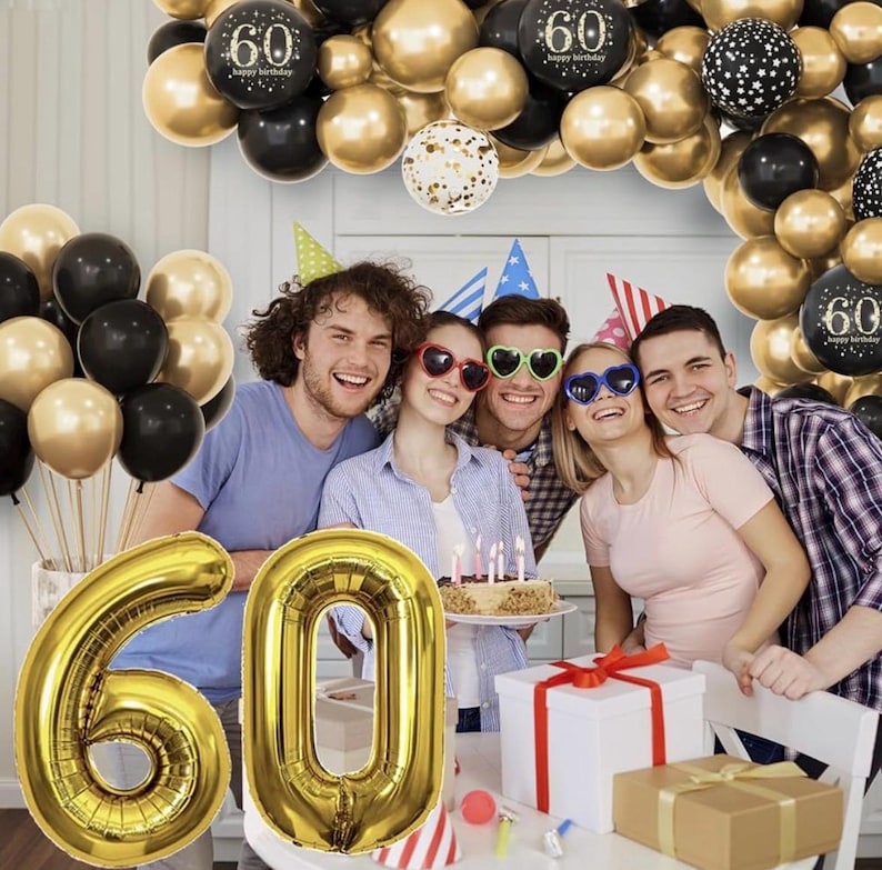 60th Birthday Decorations for Men Women, Black and Gold 60th Birthday Balloons Set Party Decorations with Happy 60th Birthday Decorations