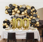 100th Birthday Decorations for Men Women, Black and Gold 100th Birthday Balloons Set Party Decorations with Happy 100th Birthday Decorations