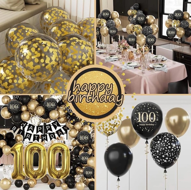 100th Birthday Decorations for Men Women, Black and Gold 100th Birthday Balloons Set Party Decorations with Happy 100th Birthday Decorations