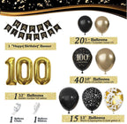 100th Birthday Decorations for Men Women, Black and Gold 100th Birthday Balloons Set Party Decorations with Happy 100th Birthday Decorations