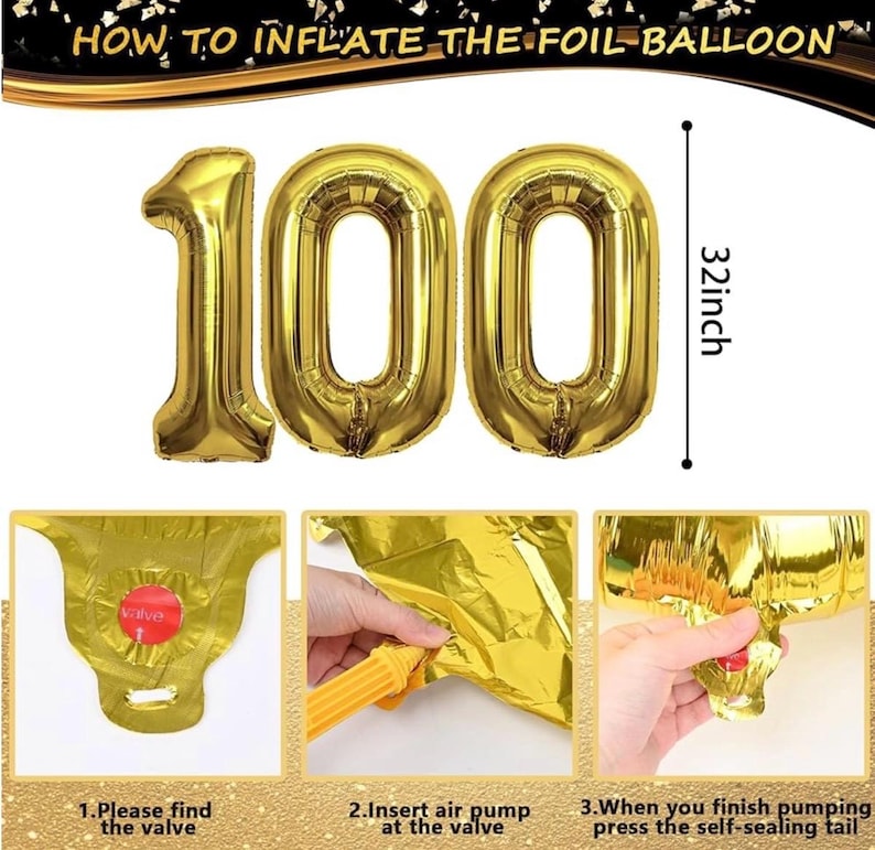 100th Birthday Decorations for Men Women, Black and Gold 100th Birthday Balloons Set Party Decorations with Happy 100th Birthday Decorations