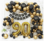 90th Birthday Decorations for Men Women, Black and Gold 90th Birthday Balloons Set Party Decorations with Happy 90th Birthday Decorations
