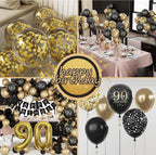 90th Birthday Decorations for Men Women, Black and Gold 90th Birthday Balloons Set Party Decorations with Happy 90th Birthday Decorations
