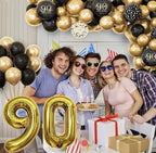 90th Birthday Decorations for Men Women, Black and Gold 90th Birthday Balloons Set Party Decorations with Happy 90th Birthday Decorations