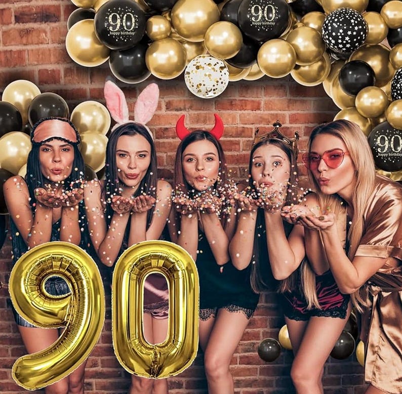 90th Birthday Decorations for Men Women, Black and Gold 90th Birthday Balloons Set Party Decorations with Happy 90th Birthday Decorations