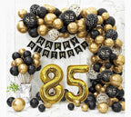 85th Birthday Party Decorations for Men Women, Black and Gold 85th Birthday Balloons Set Party Decorations with Happy 85th Birthday Decor