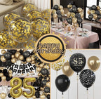85th Birthday Party Decorations for Men Women, Black and Gold 85th Birthday Balloons Set Party Decorations with Happy 85th Birthday Decor