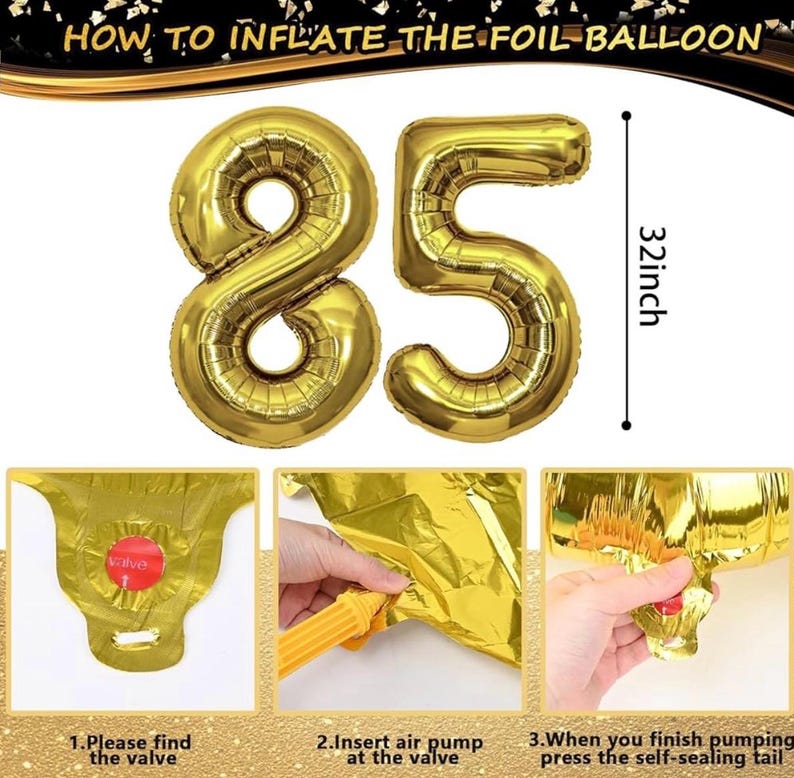 85th Birthday Party Decorations for Men Women, Black and Gold 85th Birthday Balloons Set Party Decorations with Happy 85th Birthday Decor