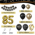 85th Birthday Party Decorations for Men Women, Black and Gold 85th Birthday Balloons Set Party Decorations with Happy 85th Birthday Decor