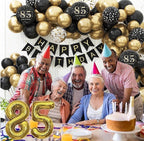 85th Birthday Party Decorations for Men Women, Black and Gold 85th Birthday Balloons Set Party Decorations with Happy 85th Birthday Decor