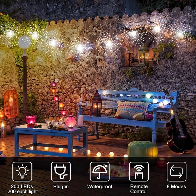5 Pack 1000 LED Plug in Firework Lights Starburst Lights for Christmas Garden/Patio/Wedding/Party/Bedroom Outdoor or Indoor Decor,Waterproof