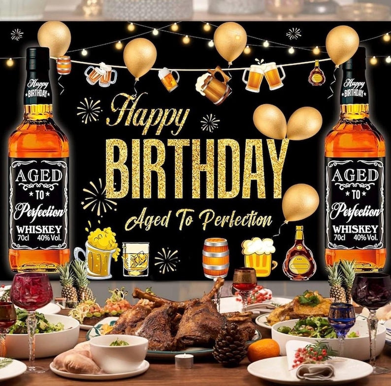Whiskey Party Decorations for Men, 82 Pcs Aged To Perfection Party Supplies Whiskey Balloons Garland Arch Kit with Foil Balloons, Backdrop