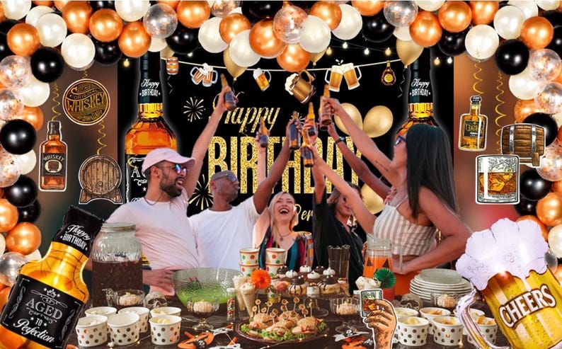 Whiskey Party Decorations for Men, 82 Pcs Aged To Perfection Party Supplies Whiskey Balloons Garland Arch Kit with Foil Balloons, Backdrop