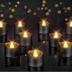 Black Tea Lights Candles Battery Operated, 200+Hour Flameless Flickering Fake Electric LED Colored Tealights Candles for Halloween