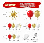 Red Gold White Balloon Garland Arch Kit, 187Pcs Explosion Star Balloons Red White Metallic Gold Confetti Latex Balloon for Valentine's Day