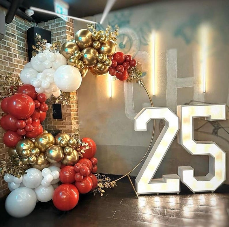 Red Gold White Balloon Garland Arch Kit, 187Pcs Explosion Star Balloons Red White Metallic Gold Confetti Latex Balloon for Valentine's Day