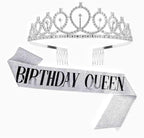 Birthday Queen" Sash & Rhinestone Tiara Set - Birthday Tiaras and Sash Birthday Party Favors Glitter Birthday Decorations Birthday Crown