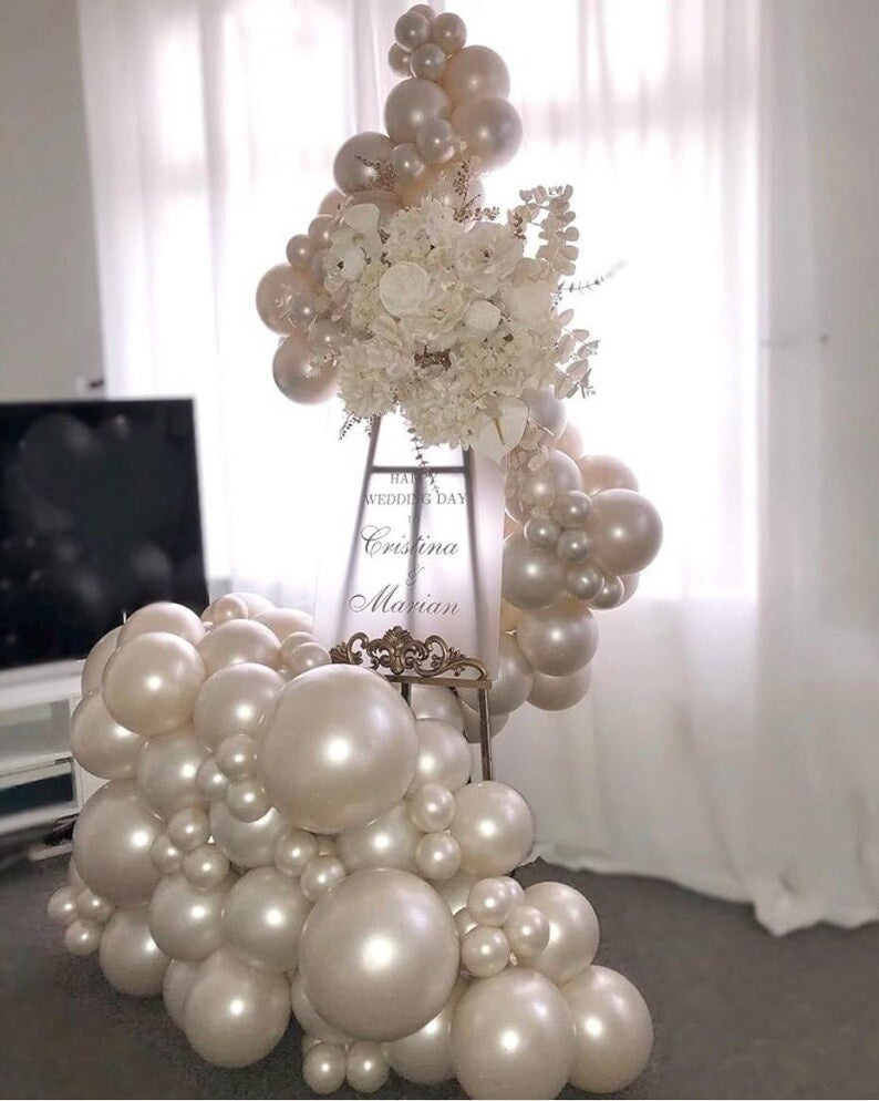 Pearl white Double-Stuffed Balloons different sizes 63 PACK 18/12/10/5 inch White sand ivory balloon Garland kit For Wedding birde to be