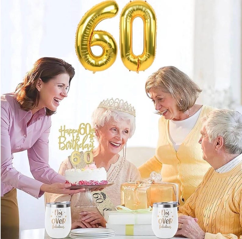 60th Birthday Decorations for Women Gold, Including 60th Birthday Sash and Tiara,60th Birthday Cake Topper and Number 60 Candles, Happy 60th