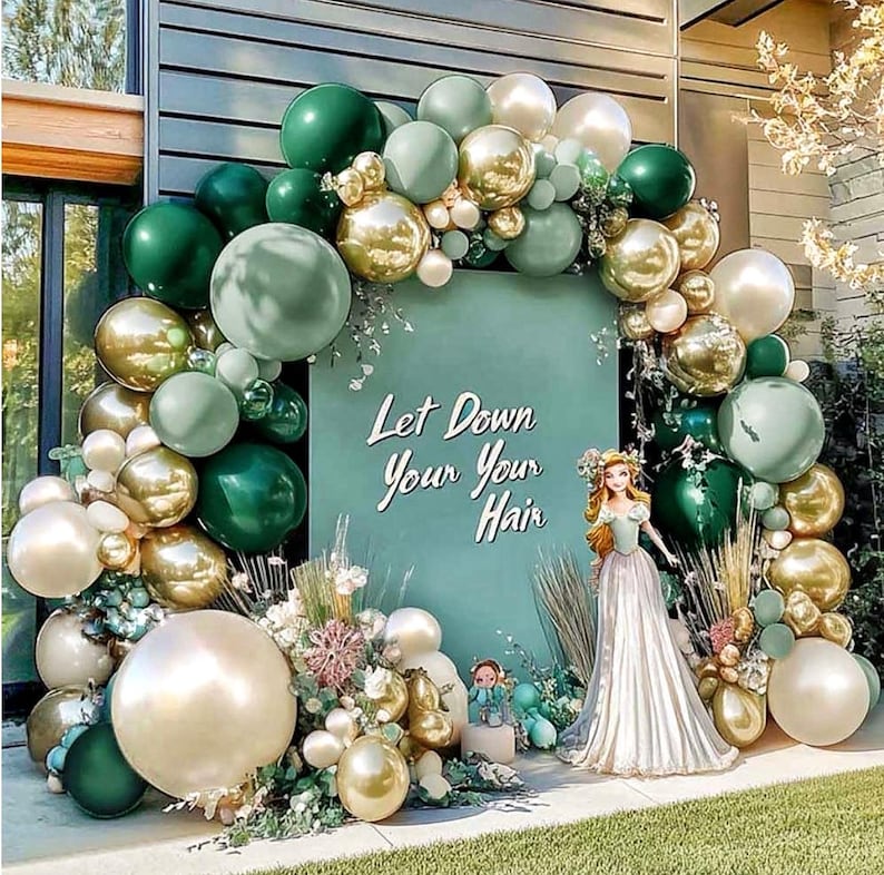 Emerald Green Gold Balloon Arch Double Stuffed Dusty Dark Green Pearl White Sand Balloon Garland Pastel Forest Green Latex Balloon Kit
